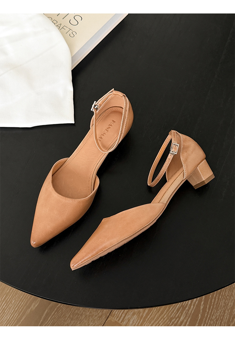 Sandal nữ mũi nhọn quai ngang gót vuông 3,5 cm phong cách Hàn Quốc — đen chi tiết 18
