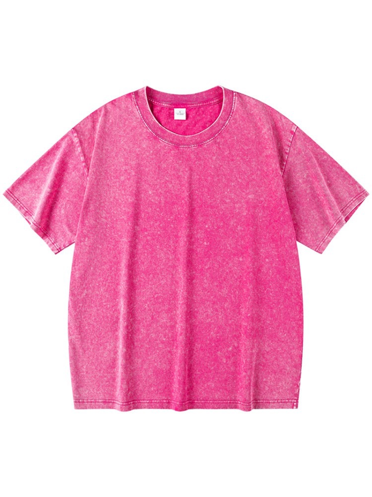 ¡Lavado y desgastado! 230g de algodón pesado de manga corta Camiseta de hombres y mujeres de todo fósforo de verano de color sólido simple camiseta suelta