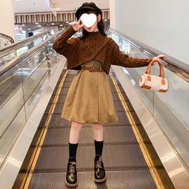 女童连衣裙秋装2024新款洋气儿童毛衣套装时髦裙子童装秋冬公主裙