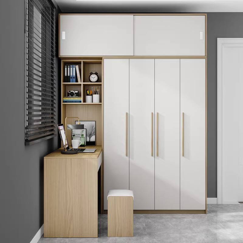 2025 New One-Piece Sliding Door Wardrobe Study Computer Desk Storage Wardrobe Home Storage Cabinet Simple Wardrobe