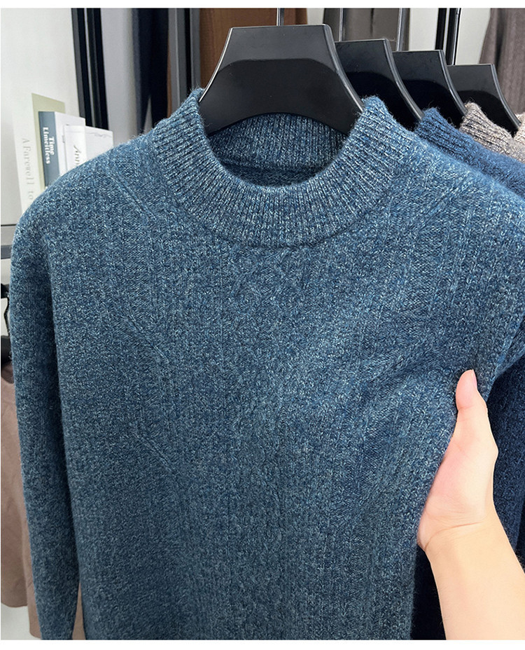 Casual nuevo estilo de moda masculina otoño invierno medio alto cuello sólido Jacquard suéter de tendencia cálido suéter de punto
