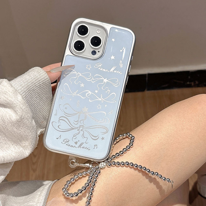 Apple 16PM ガールブルーリボンペンダント携帯電話ケース iphone15pro シルバーエッジ接着剤保護ケースに適しています。|undefined