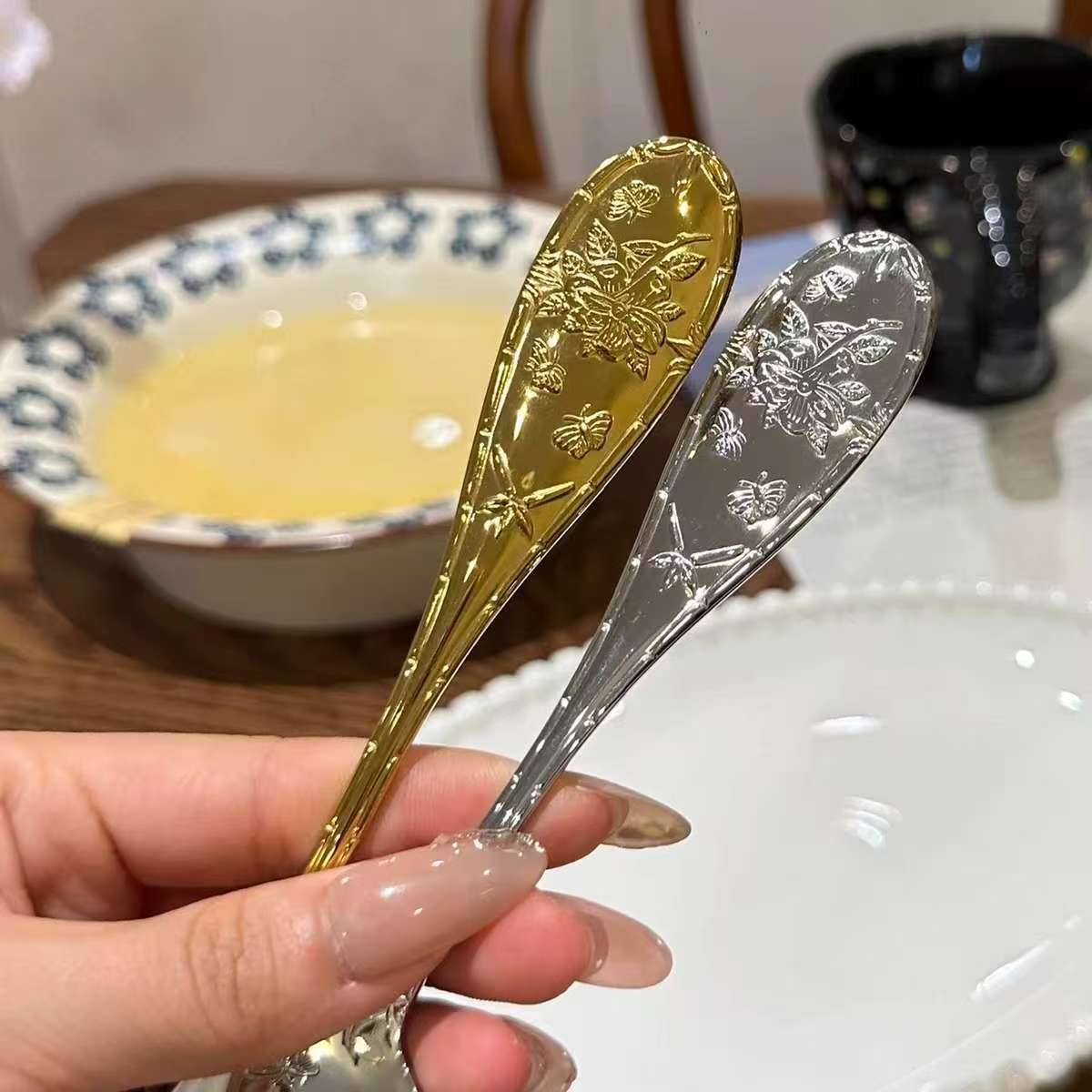 Stainless Steel With A Luxurious Butterfly Design, Gold-carved Ins-style Dessert Cake Spoon, Stirring Spoon_voghion.com