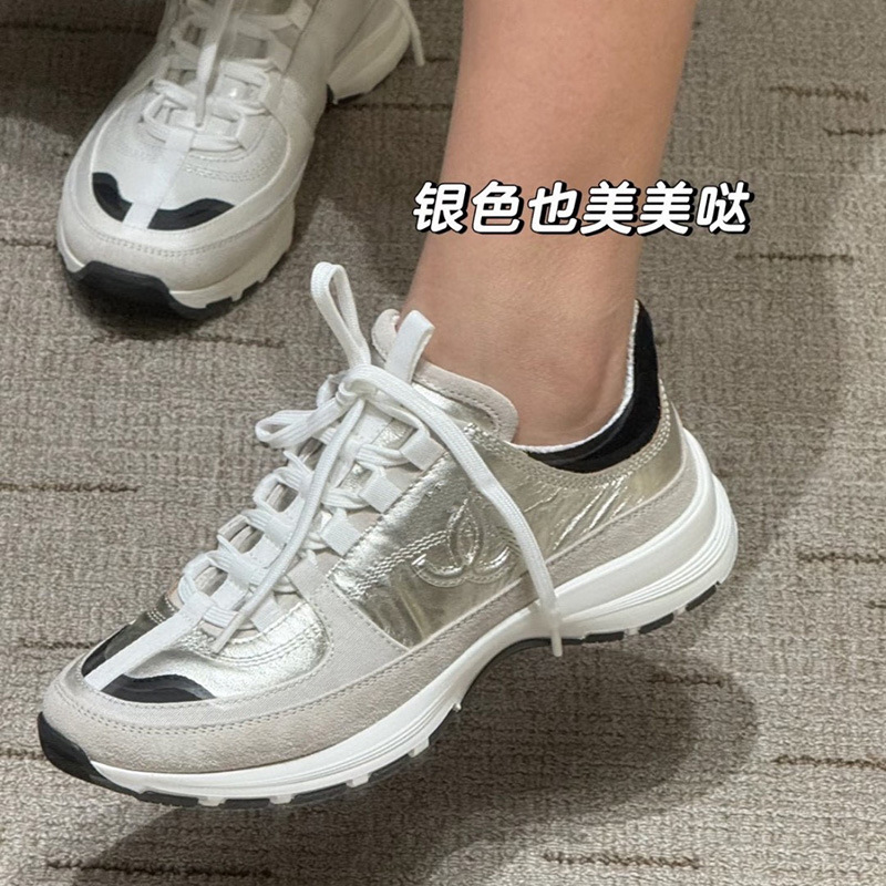 Tweed Style Color-Blocked Thick-Soled Dad Shoes for Women 2025 Summer New Style Genuine Leather Woolen Stitching Panda Casual Sports Shoes