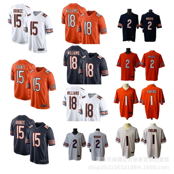 Nfl Chicago Bears Chicagobears Embroidered Rugby Costume 18 # Williams 2 # 1 # 15 # Jersey