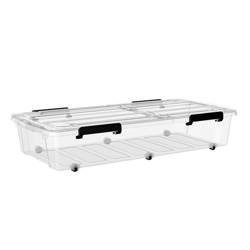 Under-the-bed storage box, low flat organizer with wheels, extended drawer-type under-bed storage artifact, under-bed storage box