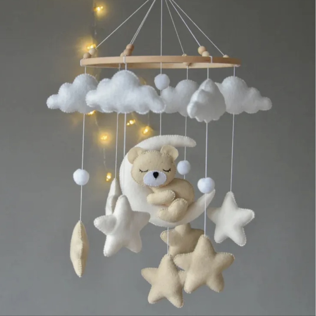 Transfronterizo amazónica nórdica felt animal cama campana colgar decoración cama bebé bebé conductor ojos campana cama