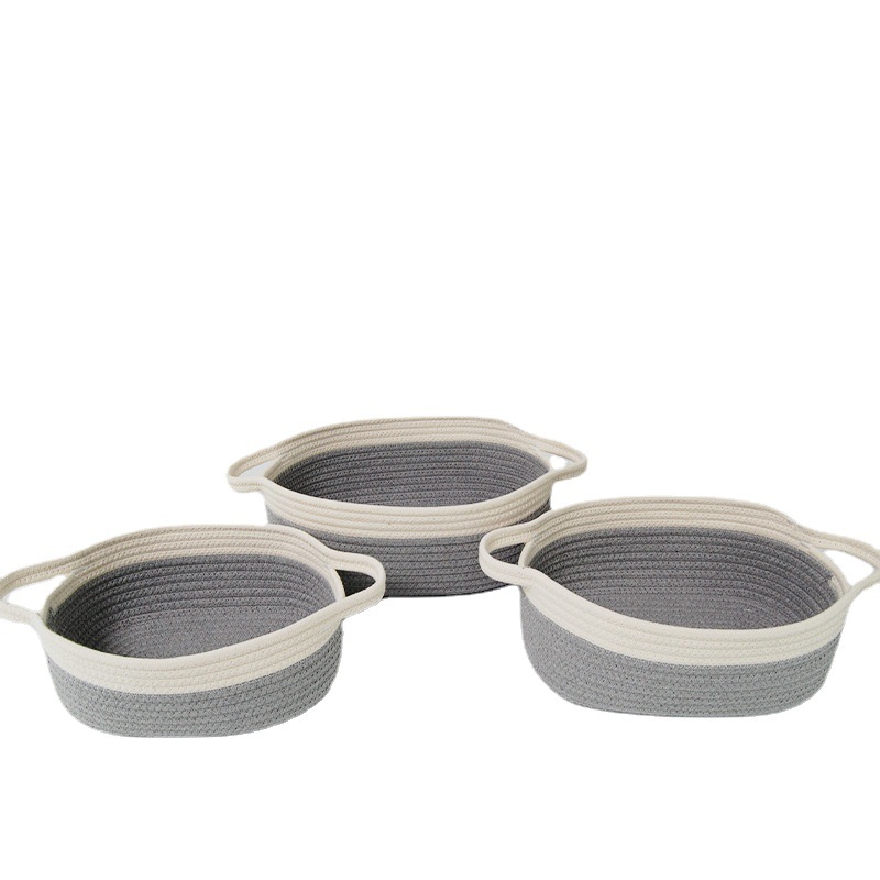 新款桌面收纳筐编织棉线置物筐床头置物篮杂物收纳筐套装厂家定制