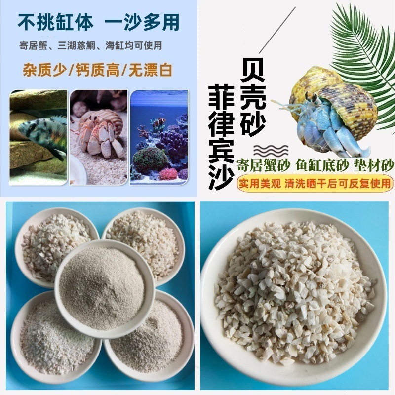 批发菲律宾沙鱼缸寄居蟹用贝壳砂造景垫材海沙三湖慈鲷用菲律宾砂