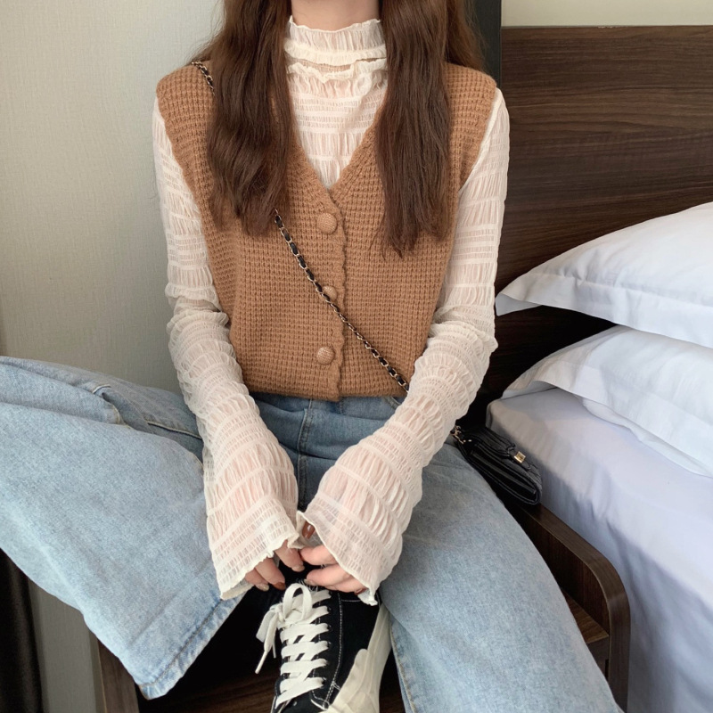 2024 primavera y otoño nuevo cuello de punto Chaleco de las mujeres cardigan chaleco exterior apilados suéter chaleco abrigo image 6