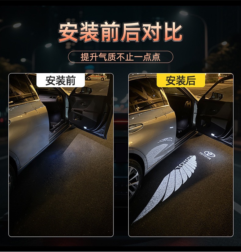 Door welcome light mats are suitable for Toyota Camry, Avalon, Highlander, Crown, Reiz, Lingfang, and Land Cruiser