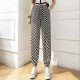 2023 Summer printed high waist drawstring ice silk pocket casual ankle-tied pants thin cropped ice silk bloomers for women