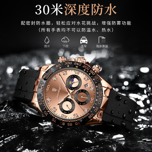 Swiss Brand New Multifunctional Men's Watch Silicone Band Fashion Watch Live Foreign Trade Dropshipping