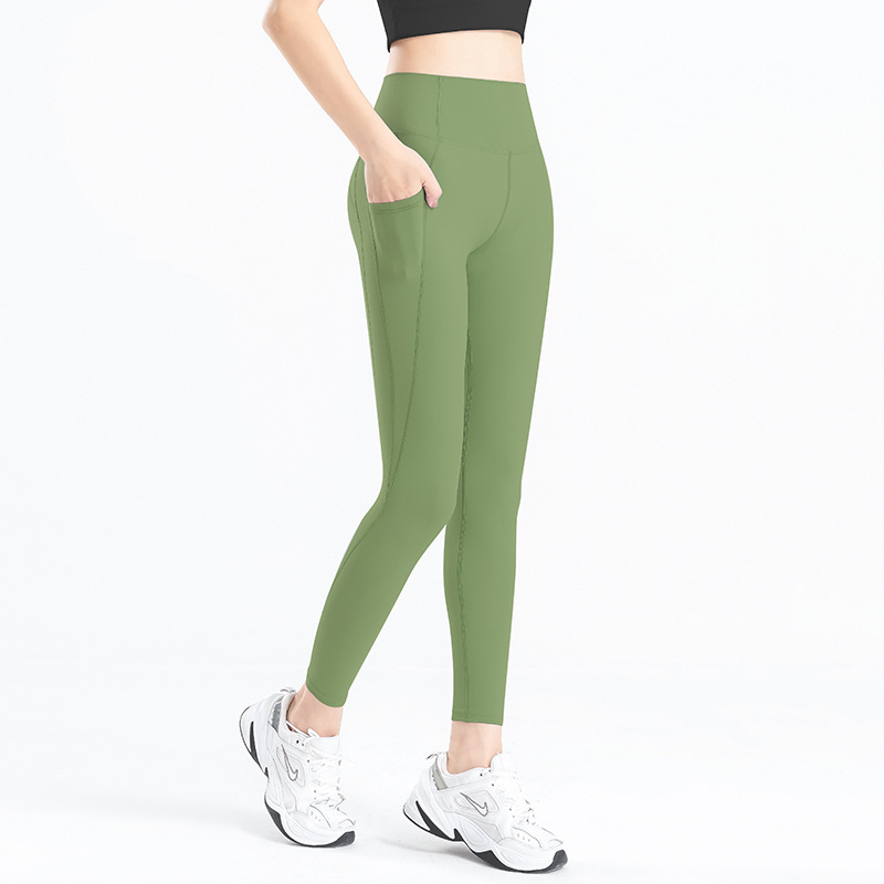 欧美lulu侧边口袋瑜伽裤双面磨毛裸感高腰蜜桃提臀运动紧身健身裤