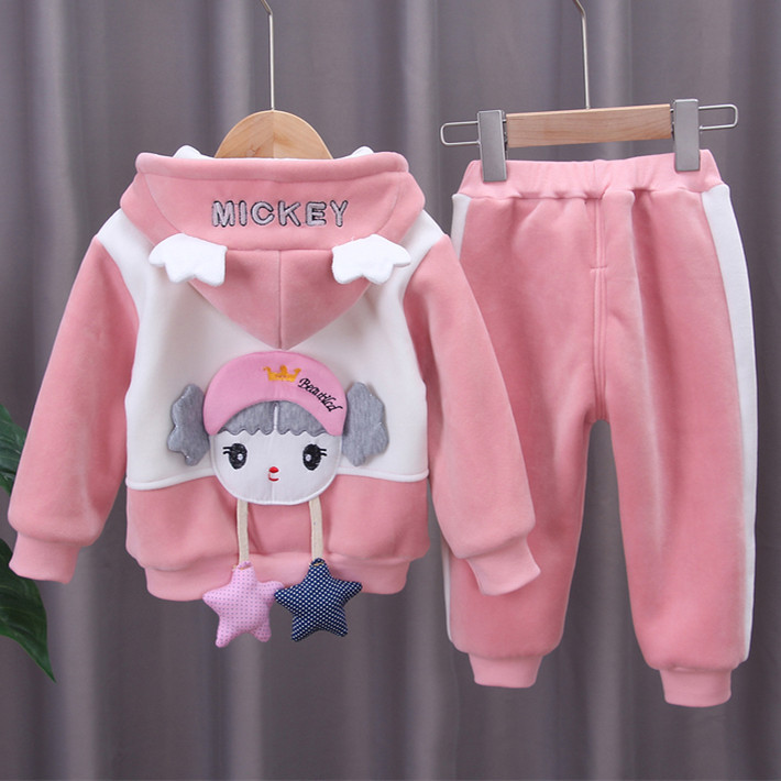 Children's Clothing Winter Children's Internet Popular Suit Female 0-5 Years Old Children Baby's Winter Sweatshirt Plus Velvet Thickened Trendy