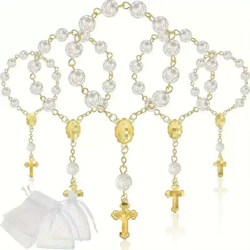 New cross-border Amazon angel baptism gift bracelet, rose flower bracelet, prayer bead bracelet, heart-shaped finger chain