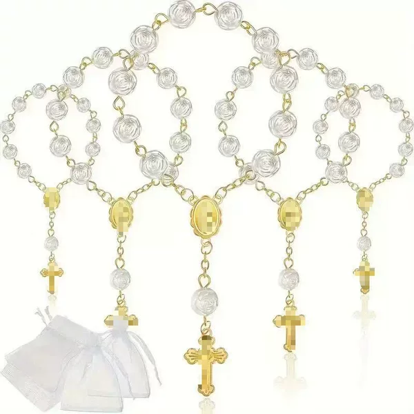 New cross-border Amazon angel baptism gift bracelet, rose flower bracelet, prayer bead bracelet, heart-shaped finger chain