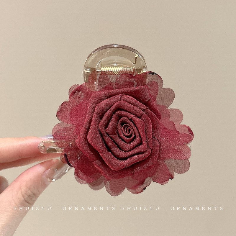 Pinza para el cabello de flor rosa para mujer 2025 nuevo clip de agarre para el cabello con placa posterior de la cabeza grande clip de tiburón de flor para la cabeza horquilla