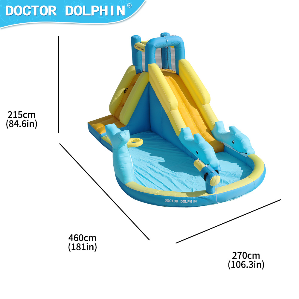 Castillo inflable para juegos acuáticos, mini parque infantil para uso doméstico, trampolín con escalera larga para interiores y exteriores, castillo inflable con piscina de olas