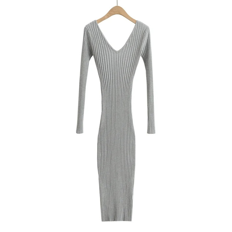 elastic slim-fit knitted dress NSLD24041