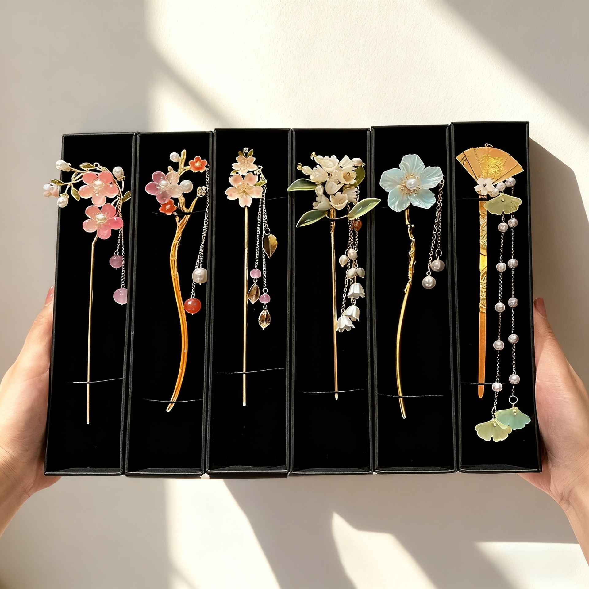 Retro simple nicho de alta estética oriental diseño de cabello de flores de frascos de estilo antiguo cabello