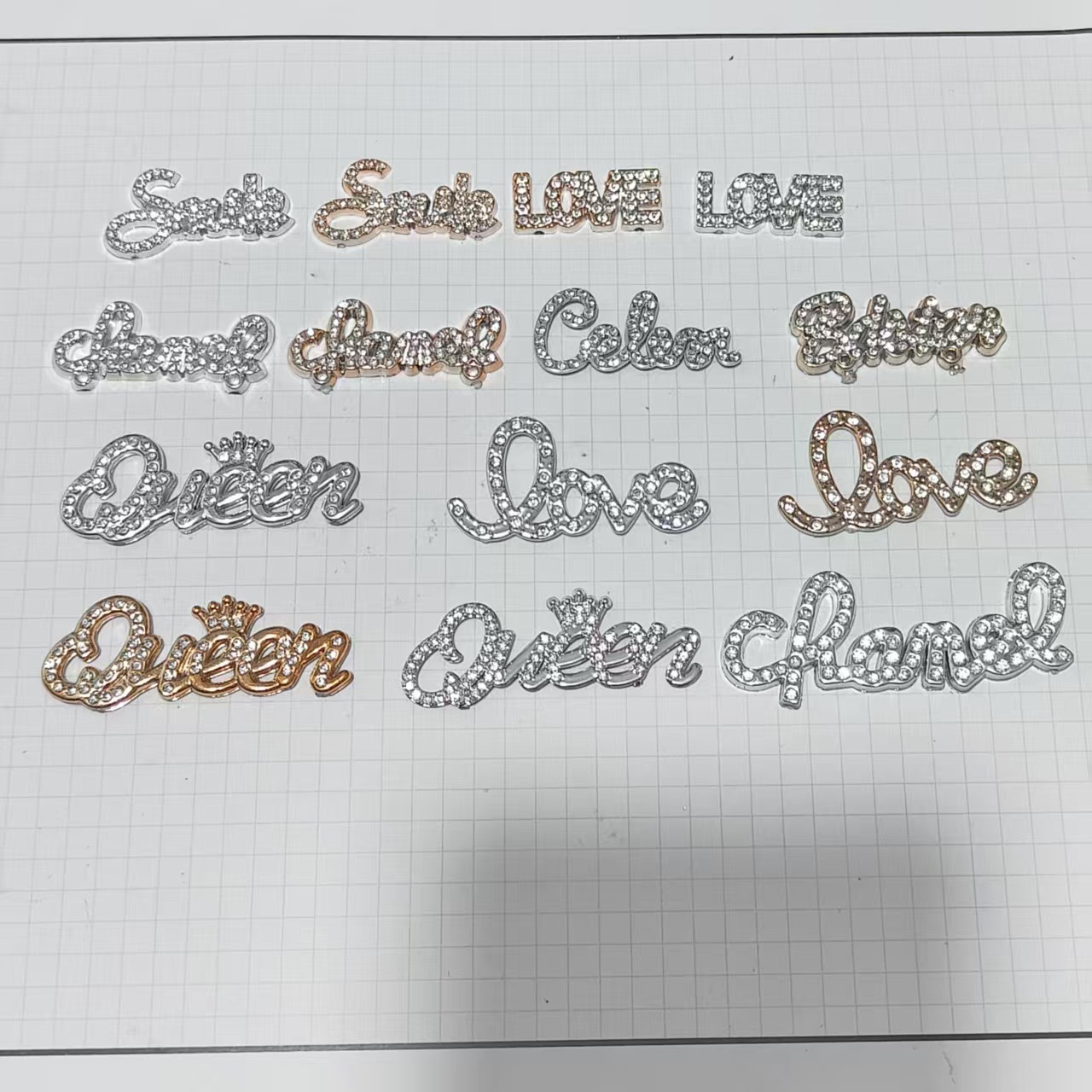 love英文字母配件镶钻电镀塑料饰品手工发饰diy配件手机壳贴片