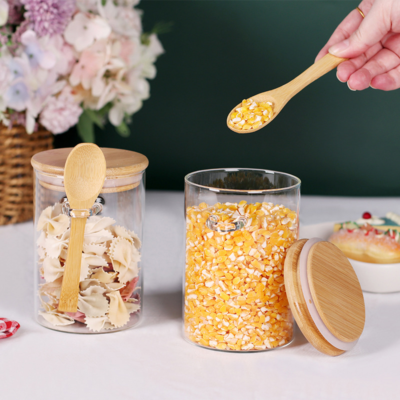 Spot with bamboo lid and spoon seasoning jar coffee sugar storage jar 510ML bulk tea yogurt oat sealed jar