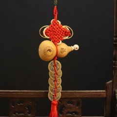 黃銅銅錢五帝錢掛件天然葫蘆編織中國結五帝錢掛件門和門家居裝飾