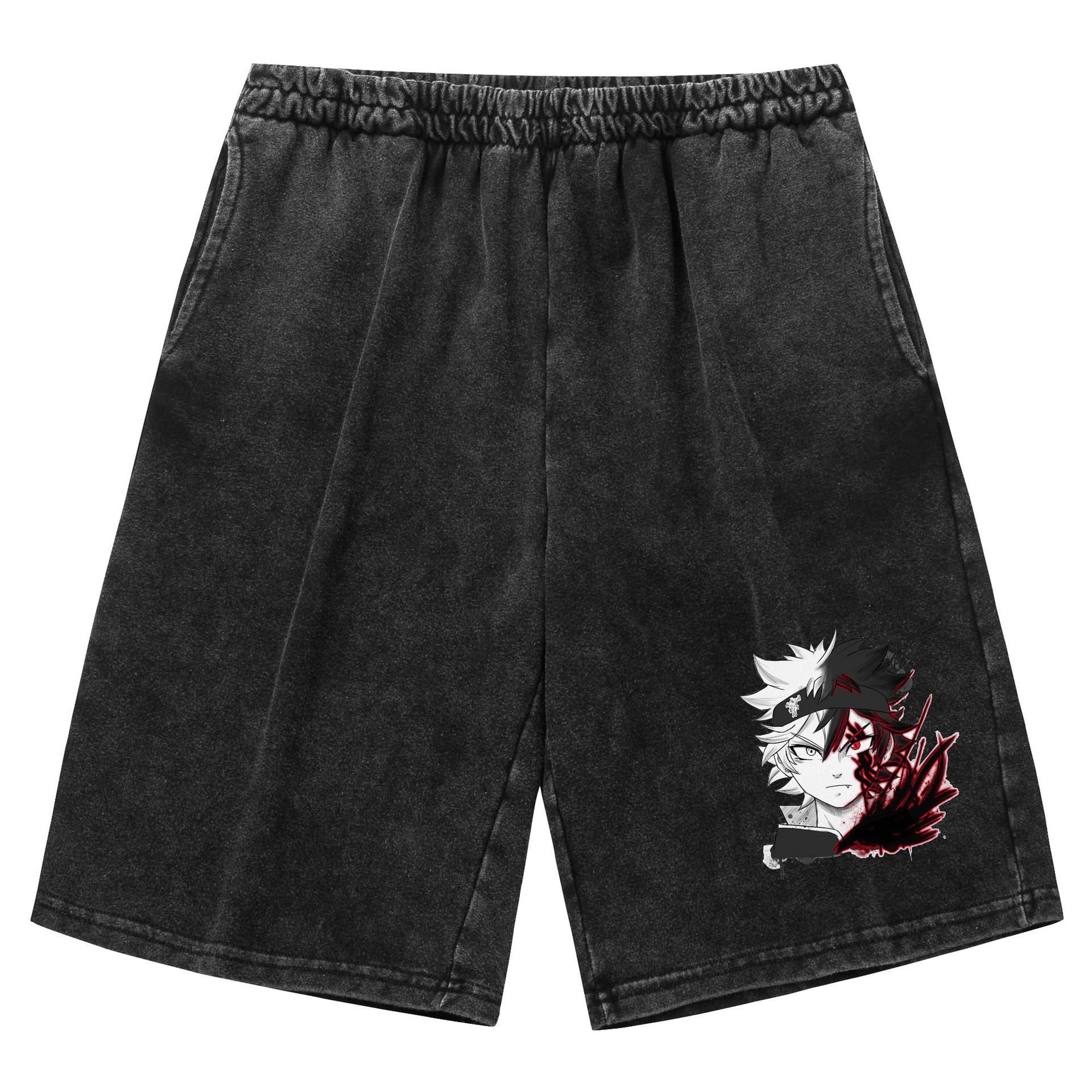 Pantalones cortos retro viejos lavados transfronterizos Trébol de cuatro hojas negro Black Clover venta caliente estampado casual deportes