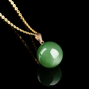 Spinach Green Old Material Hetian Jade Jasper Round Bead Pendant Genuine 18K Gold Natural Jade Pendant Necklace for Men and Women