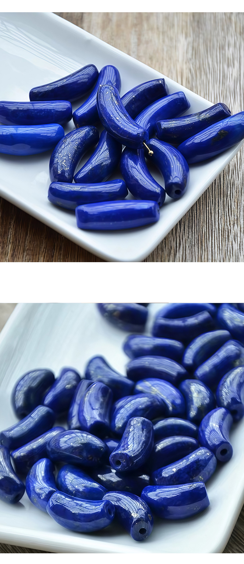 Natural lapis lazuli curved tube DIY accessories, lapis lazuli curved tube bracelet, decorative hand jewelry, through-hole spacer beads, loose beads