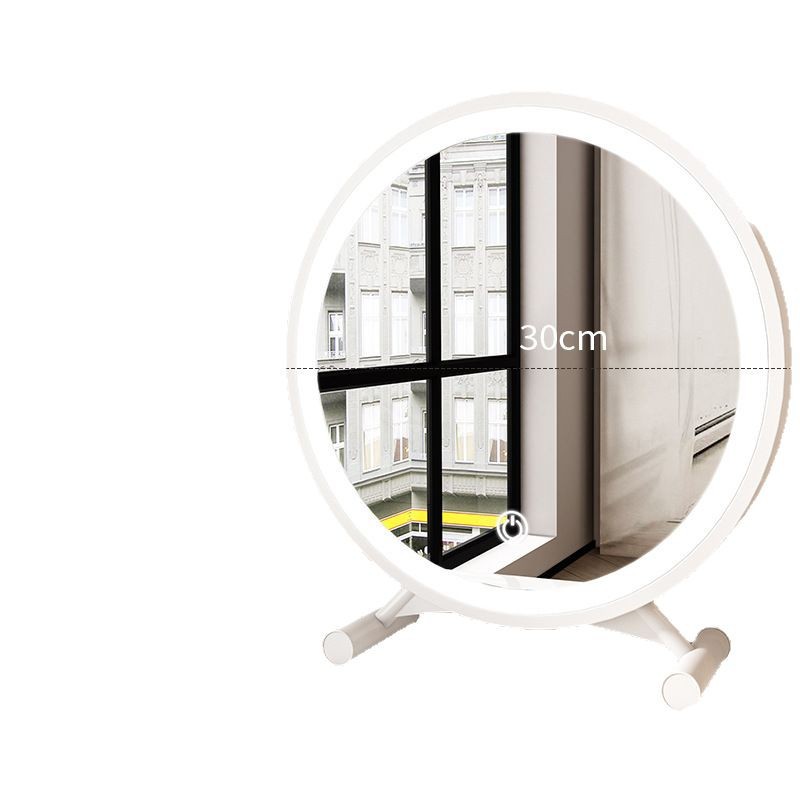 Espejo de maquillaje moderno simple inteligente LED tricolor espejo redondo de escritorio dormitorio en línea de los estudiantes espejo de escritorio