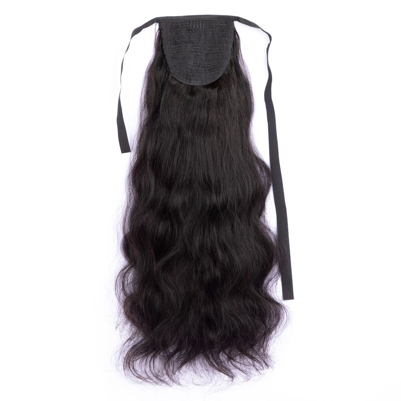 Wig European and American long curly hair invisible ribbon bgn real hair big wave fluffy corn perm African horsetail processing