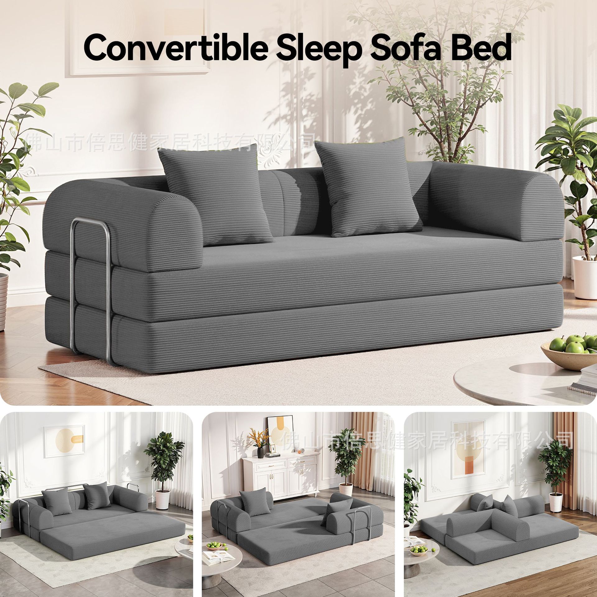 Cross-Border Export Sofa Sponge Compressed Sofa Teddy Sofa Seven-Character Sofa Bed Gray Practical Combination Sofa