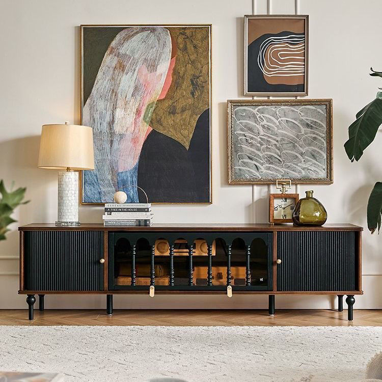 French Retro Solid Wood Tv Cabinet Black American Small Apartment Living Room Storage Cabinet Floor-Standing Antique Furniture