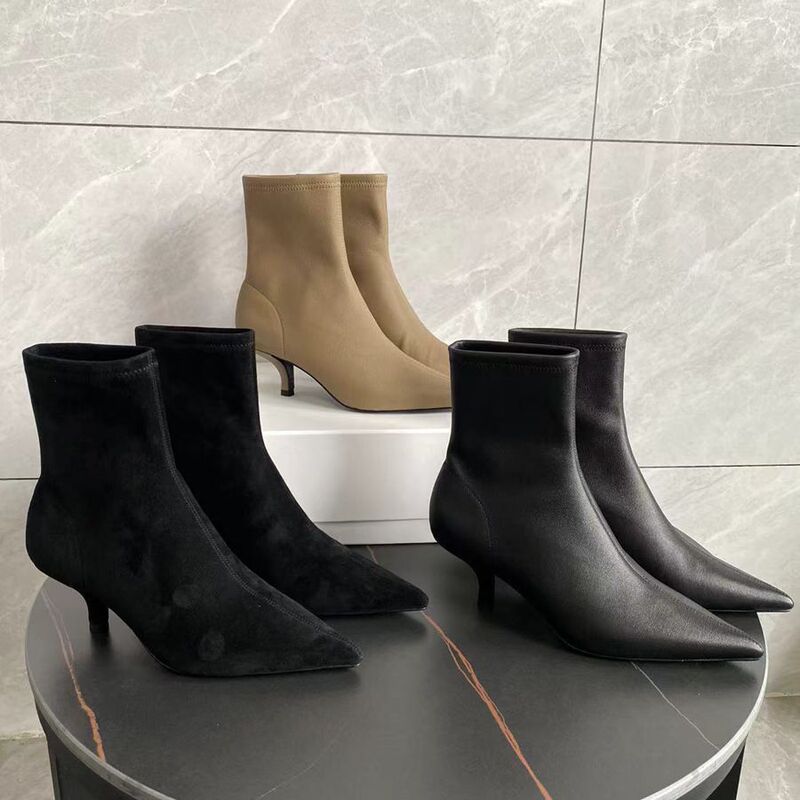 Niche 2024 Autumn and Winter New French Normcore Super Soft Elastic Nude Boots Goatskin Stiletto High Heel Commuter Short Boots for Women Niche 2024 Autumn and Winter New French Normcore Super Soft Elastic Nude Boots Goatskin Stiletto High Heel Commuter Short Boots for Women