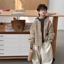 泰如2025冬季新款韩版儿童杂色圆领气质拉链加厚毛衣开衫男童上衣