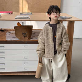 泰如2025冬季新款韩版儿童杂色圆领气质拉链加厚毛衣开衫男童上衣