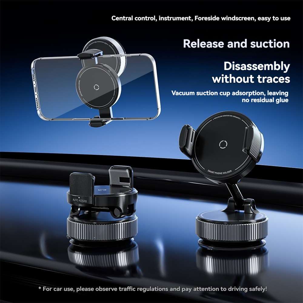 Cross-border car phone holder with magnetic vacuum magsafe, rotatable and foldable suction cup for dashboard mounting