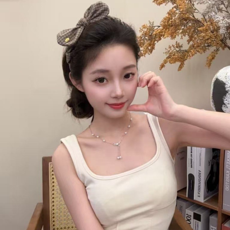 复古网格蝴蝶结发箍高级感百搭休闲风波浪头箍高颅顶发饰|undefined