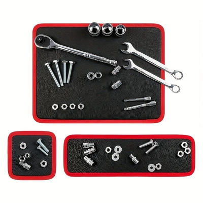 Cross-border 3-piece set of magnetic tool mats, black and red magnetic tool storage mats, popular magnetic leather board mats
