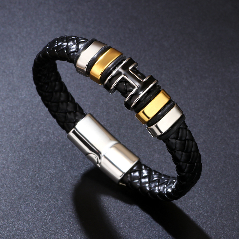 Cross-Border Hot-Selling Bracelet for Men, Personalized Simple Gold Leather Bracelet, Charming Creative Design Style, Versatile Jewelry