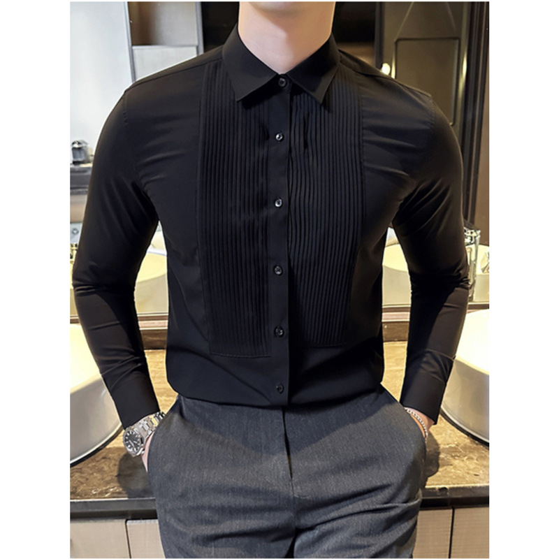 Abbigliamento maschile di alta qualità, camicia bianca da smoking, camicia a pieghe a fisarmonica da uomo_voghion.com