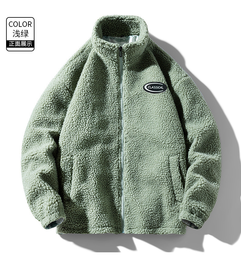 Men's Jacket Standing Collar Lamb Fleece Winter Coat Loose Fit_voghion.com