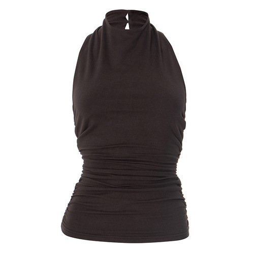 European and American cross-border women's clothing 2025 summer new solid color backless sexy halter neck vest T-shirt top foreign trade wholesale