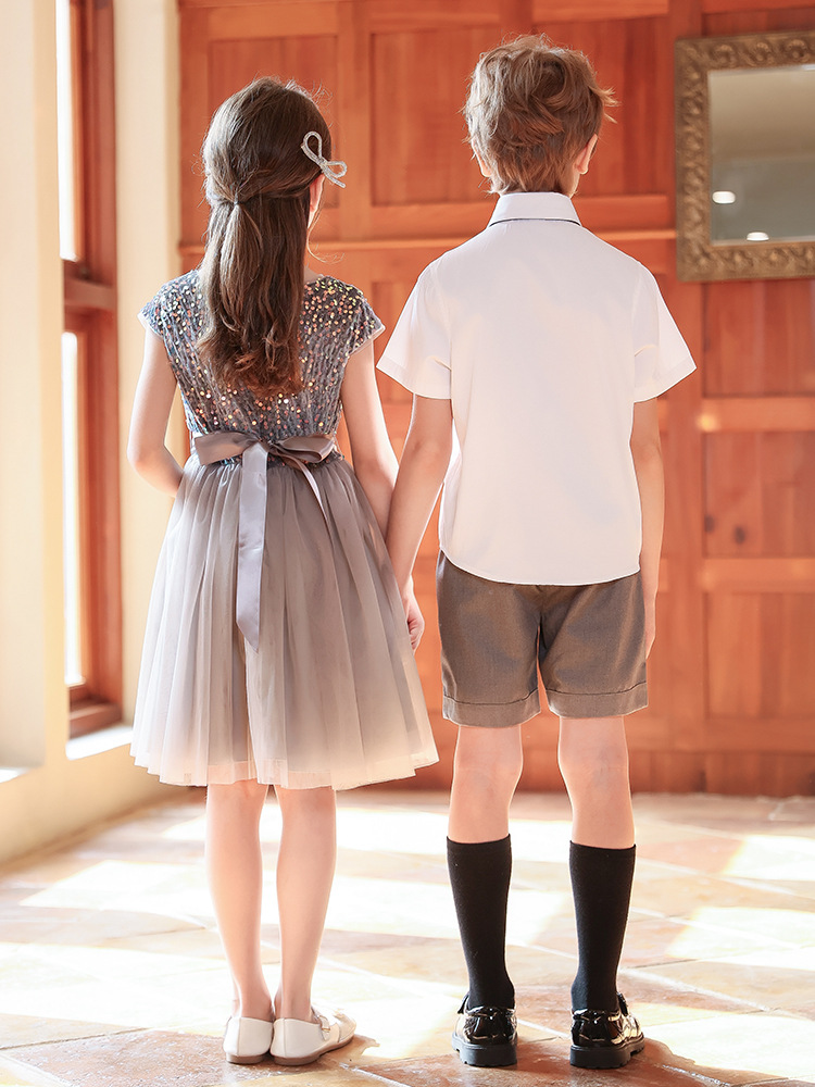 Vestido de presentación infantil del Día del Niño, vestido pequeño del anfitrión, vestido de coro de estudiantes de primaria y secundaria, vestido de presentación de recitación