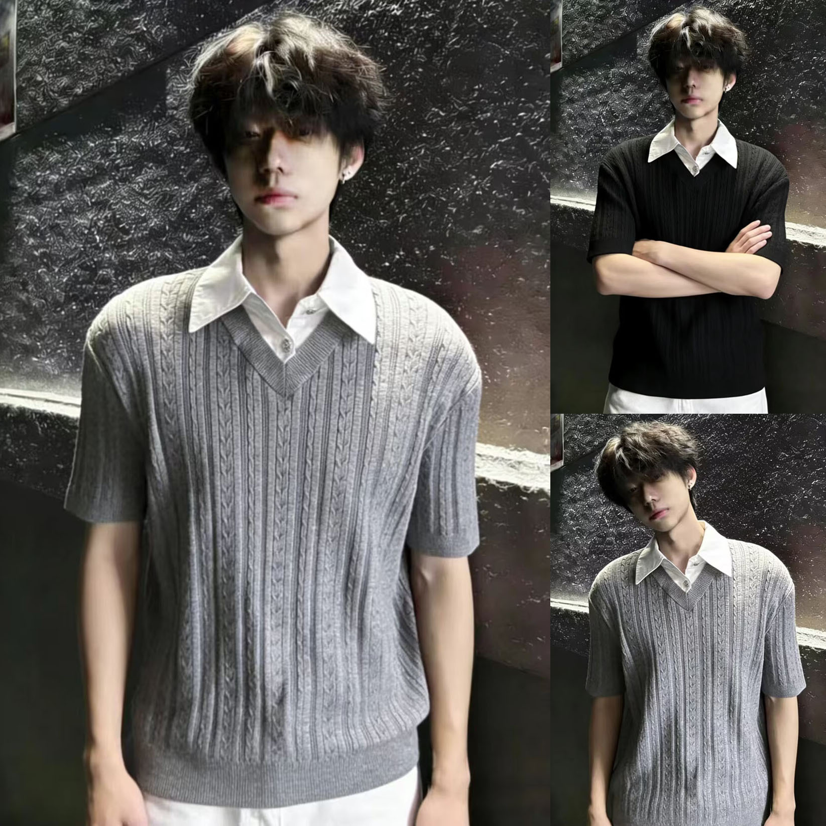 Polo camisa de punto camisa de mangas cortas hombre solapa falsa dos piezas camisa de torsión cuello vieja camisa de estilo de dinero fábrica transfronteriza al por mayor