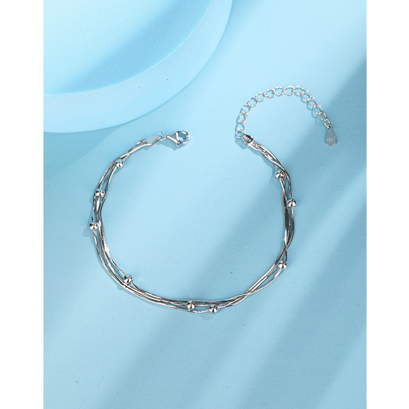 925 cuentas de plata esterlina pulsera femenina ins nicho diseño luz lujo Premium sentido cuentas tres capas serpentina plegado desgaste