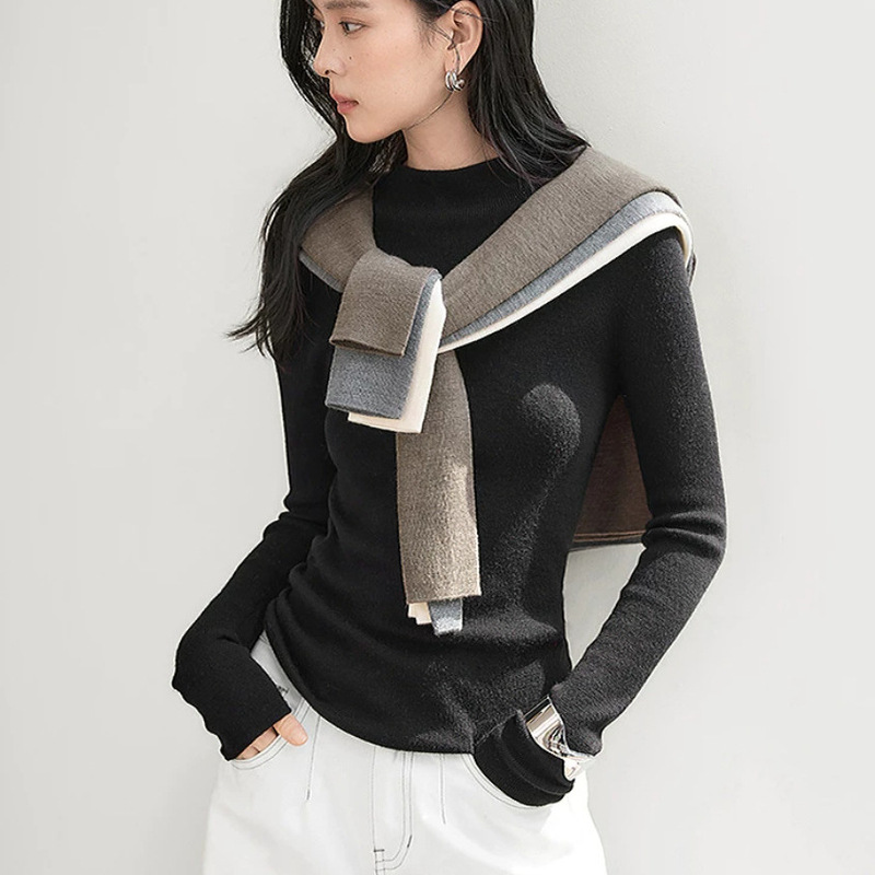 【Intellectual Woman】Machine washable 100% sheep wool Yangzi yarn 2/60 count half-high collar base shirt inner top