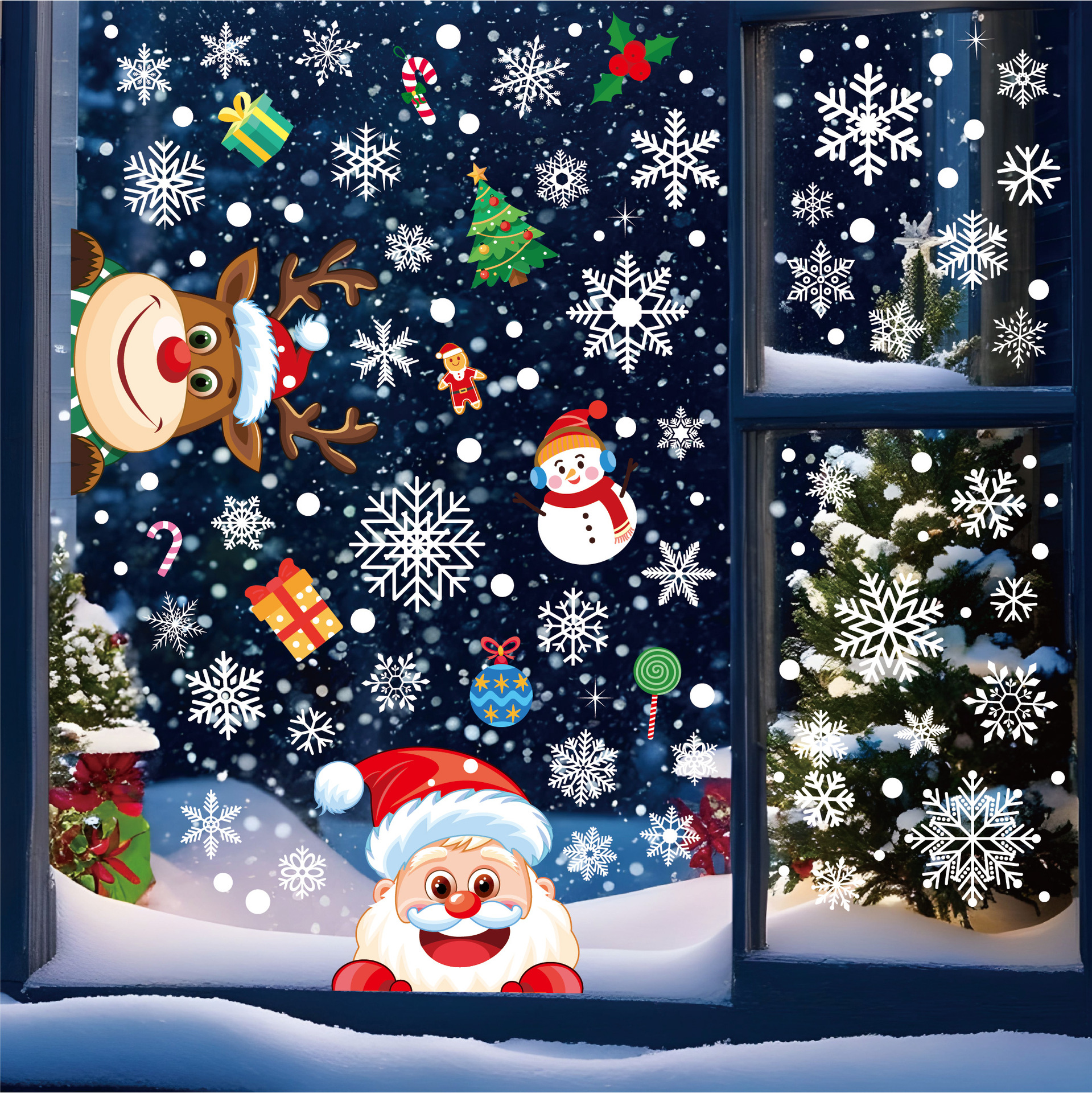 Cross-Border Glass Sticker Decoration Santa Claus Elk Static Sticker Holiday Party Window Christmas Window Sticker